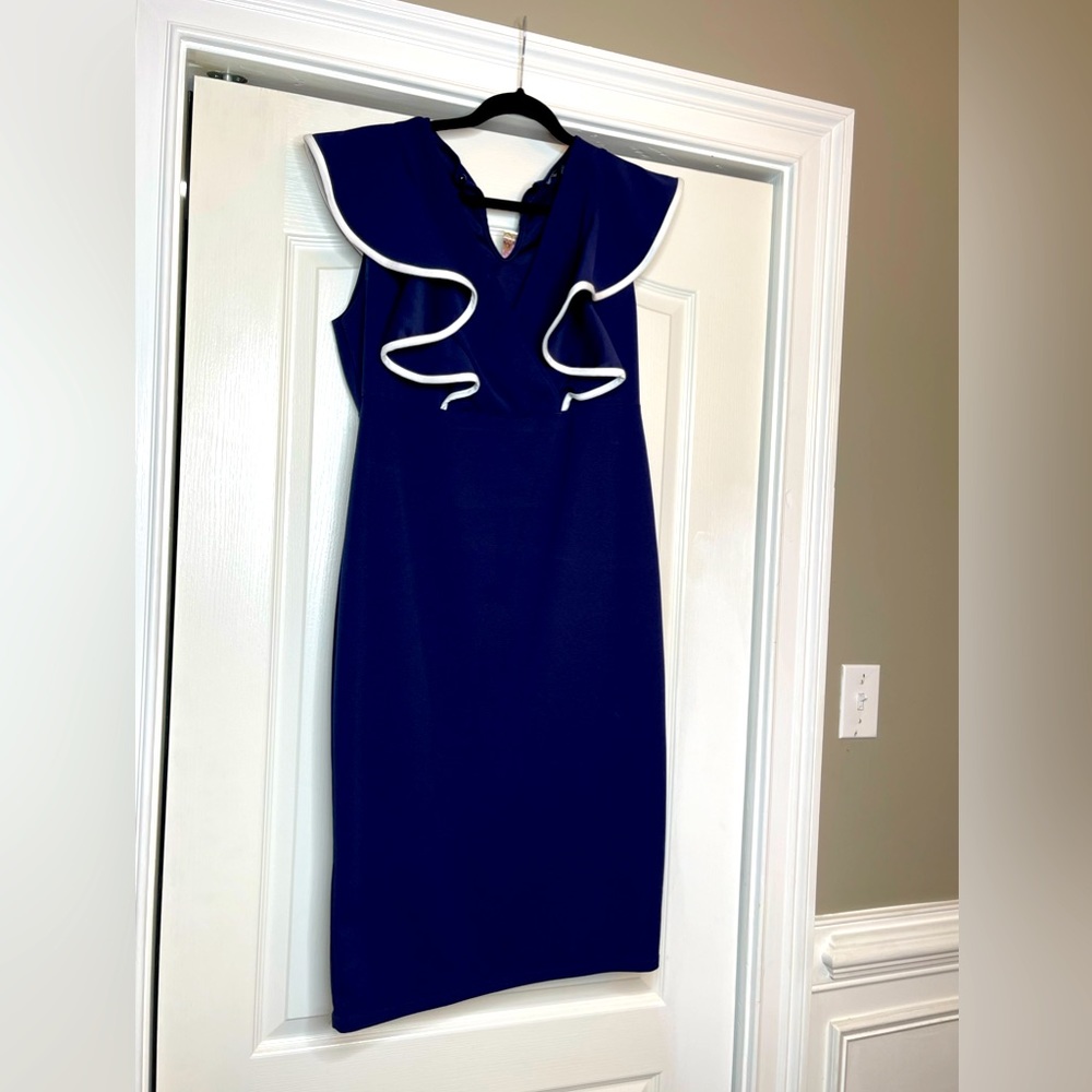 Blue Fitted Knee length dress